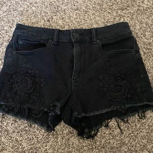 american eagle distressed black sheen shorts, size 8